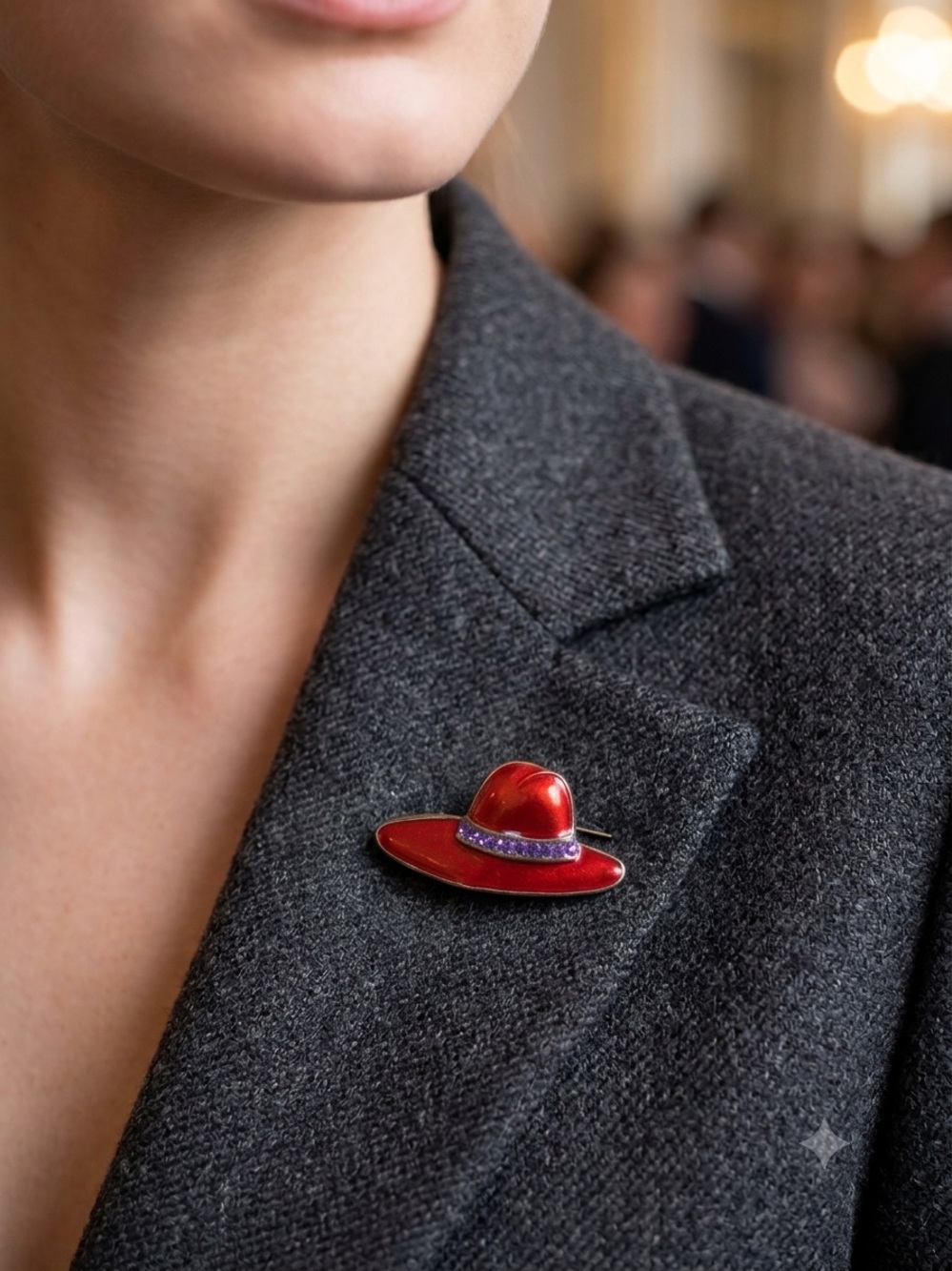 Red Enamel Hat Brooch Pin - Women's Accessory